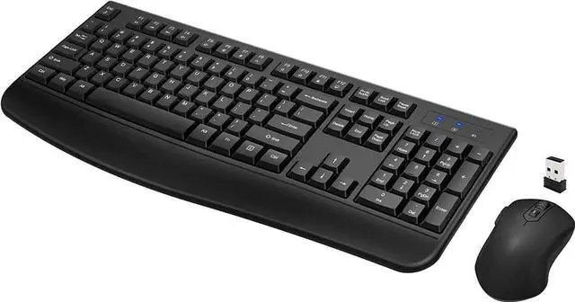 Main image of Wireless Keyboard and Mouse Combo, Full-Sized 2.4GHz Wireless Keyboard with Comfortable Palm Rest and Optical Wireless Mouse for Windows, Mac OS PC/Desktops/Computer/Laptops (Black)