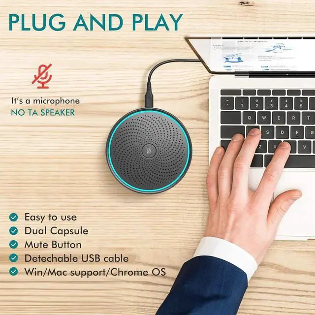 Alt view image 2 of 7 - WISE TIGER USB Conference Microphone for Gaming, Skype, Zoom - 360 Omnidirectional Condenser PC Mic with One-Key Mute, Plug & Play Laptop Desktop Microphone