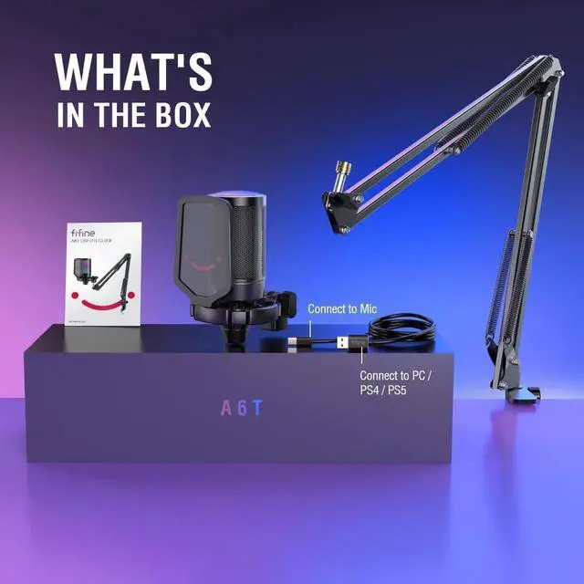 Alt view image 5 of 7 - FIFINE Gaming PC USB Microphone, Podcast Condenser Mic with Boom Arm, Pop Filter, Mute Button for Streaming, Twitch, Online Chat, RGB Computer Mic for PS4/5 PC Gamer Youtuber-AmpliGame A6T