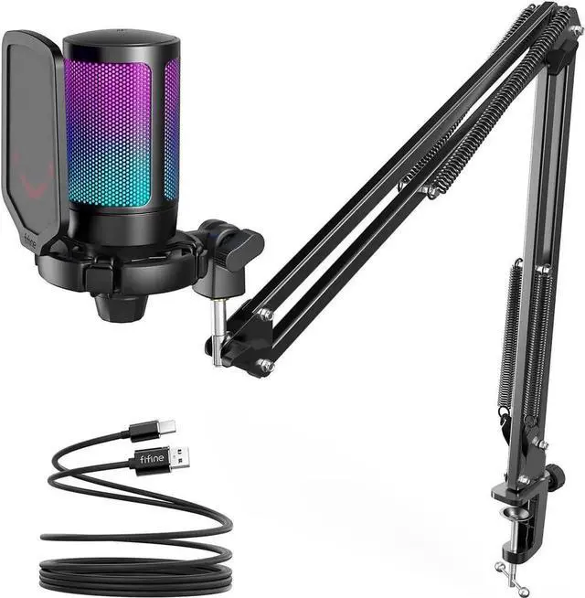 Main image of FIFINE Gaming PC USB Microphone, Podcast Condenser Mic with Boom Arm, Pop Filter, Mute Button for Streaming, Twitch, Online Chat, RGB Computer Mic for PS4/5 PC Gamer Youtuber-AmpliGame A6T