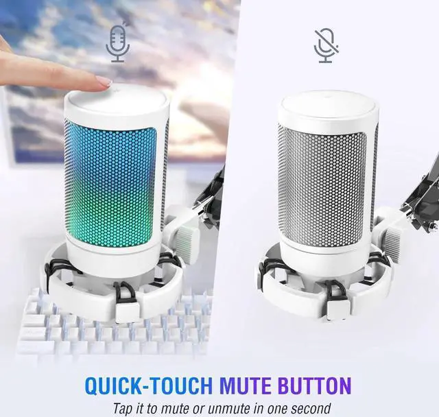 Alt view image 2 of 7 - FIFINE Streaming Gaming USB Microphone Kit, PC Condenser RGB Mic on PS4/PS5, Plug and Play for Music Recording, Online Game, Discord, Twitch, with Pop Filter, Shock Mount-A6T White