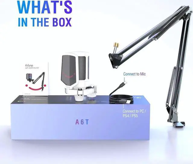 Alt view image 3 of 7 - FIFINE Streaming Gaming USB Microphone Kit, PC Condenser RGB Mic on PS4/PS5, Plug and Play for Music Recording, Online Game, Discord, Twitch, with Pop Filter, Shock Mount-A6T White
