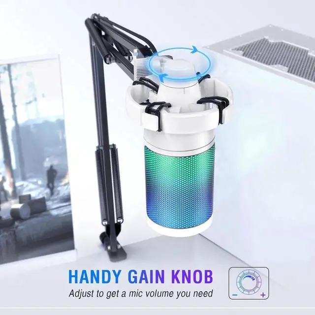 Alt view image 5 of 7 - FIFINE Streaming Gaming USB Microphone Kit, PC Condenser RGB Mic on PS4/PS5, Plug and Play for Music Recording, Online Game, Discord, Twitch, with Pop Filter, Shock Mount-A6T White