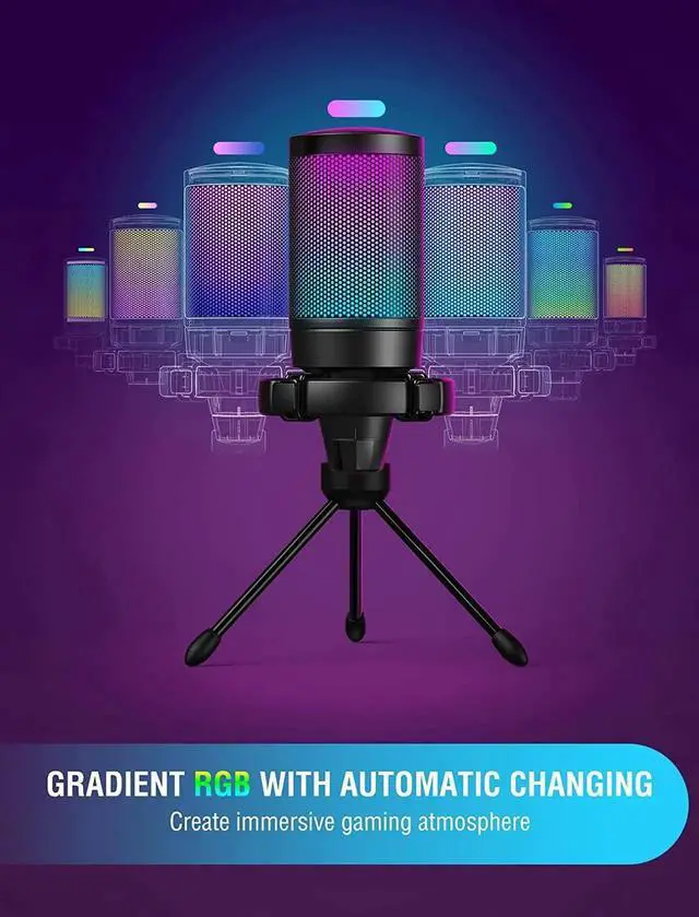 Alt view image 6 of 7 - FIFINE Gaming USB Microphone for PC PS5, Condenser Mic with Quick Mute, RGB Indicator, Tripod Stand, Pop Filter, Shock Mount, Gain Control for Streaming Discord Twitch Podcasts Videos- AmpliGame