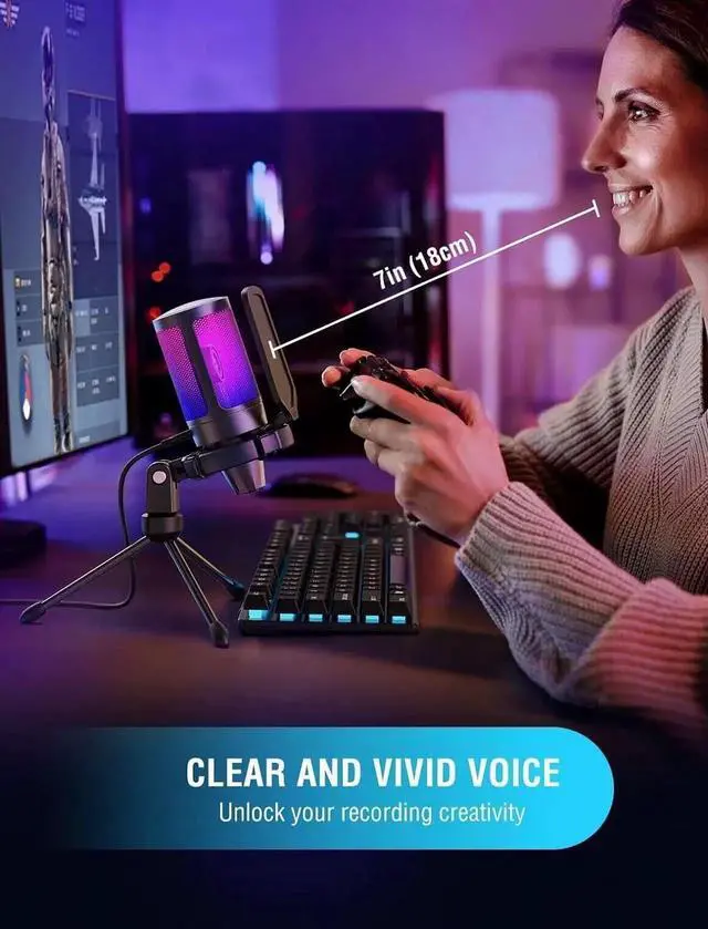 Alt view image 7 of 7 - FIFINE Gaming USB Microphone for PC PS5, Condenser Mic with Quick Mute, RGB Indicator, Tripod Stand, Pop Filter, Shock Mount, Gain Control for Streaming Discord Twitch Podcasts Videos- AmpliGame