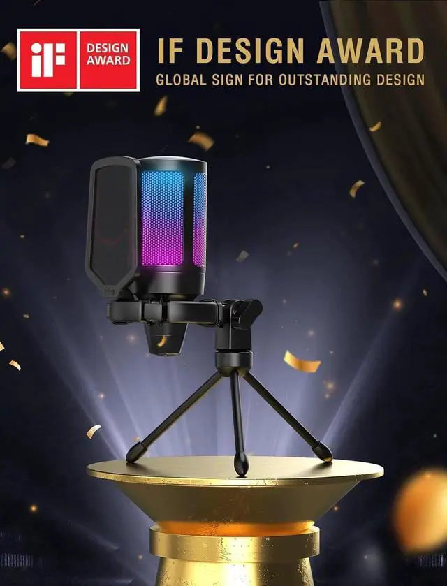 Alt view image 4 of 7 - FIFINE Gaming USB Microphone for PC PS5, Condenser Mic with Quick Mute, RGB Indicator, Tripod Stand, Pop Filter, Shock Mount, Gain Control for Streaming Discord Twitch Podcasts Videos- AmpliGame