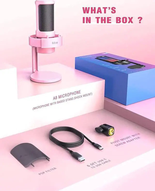 Alt view image 6 of 7 - FIFINE USB Streaming Gaming Microphone, PC Condenser Desktop Mic for Video, Home use, YouTube, with RGB Control, Gain Knob, 3.5mm Headphone Jack, Shock Mount, on Computer/PS4/PS5-AmpliGame A8 Pink