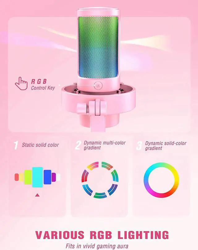 Alt view image 3 of 7 - FIFINE USB Streaming Gaming Microphone, PC Condenser Desktop Mic for Video, Home use, YouTube, with RGB Control, Gain Knob, 3.5mm Headphone Jack, Shock Mount, on Computer/PS4/PS5-AmpliGame A8 Pink