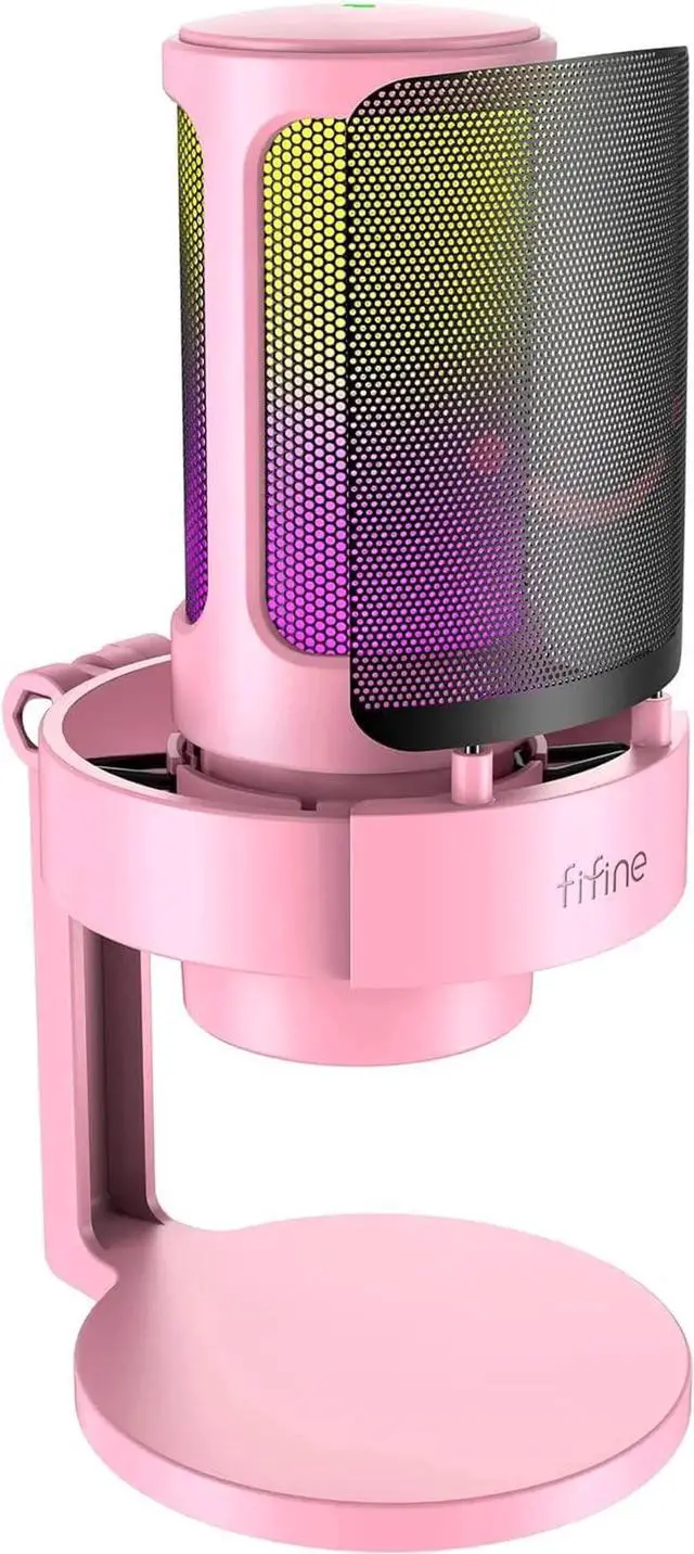 Main image of FIFINE USB Streaming Gaming Microphone, PC Condenser Desktop Mic for Video, Home use, YouTube, with RGB Control, Gain Knob, 3.5mm Headphone Jack, Shock Mount, on Computer/PS4/PS5-AmpliGame A8 Pink