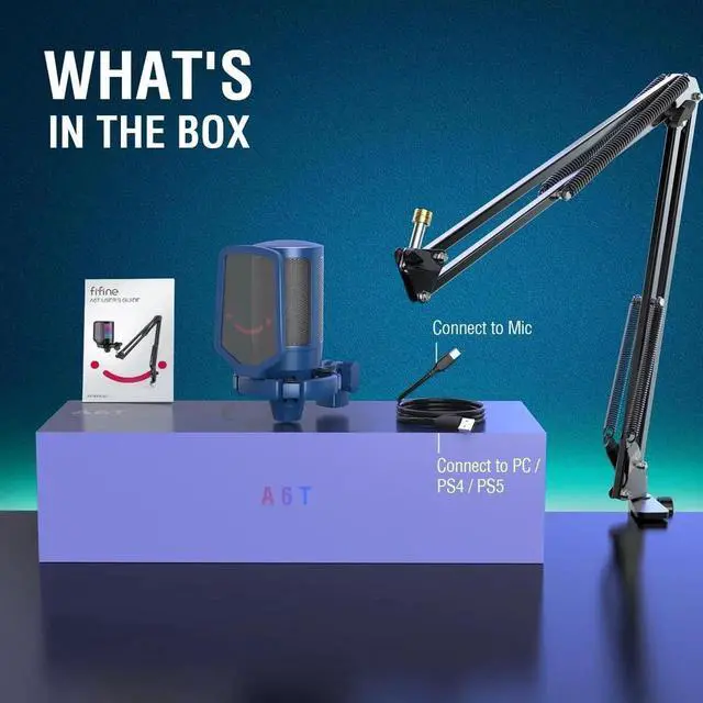 Alt view image 5 of 6 - FIFINE USB Gaming Streaming Recording PC Microphone Kit, RGB Condenser Computer Mic Bundle for Podcasts, Audio, Vocal, Video on Mac/Desktop/Laptop, with Boom Arm Stand-A6T Blue