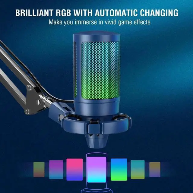 Alt view image 6 of 6 - FIFINE USB Gaming Streaming Recording PC Microphone Kit, RGB Condenser Computer Mic Bundle for Podcasts, Audio, Vocal, Video on Mac/Desktop/Laptop, with Boom Arm Stand-A6T Blue