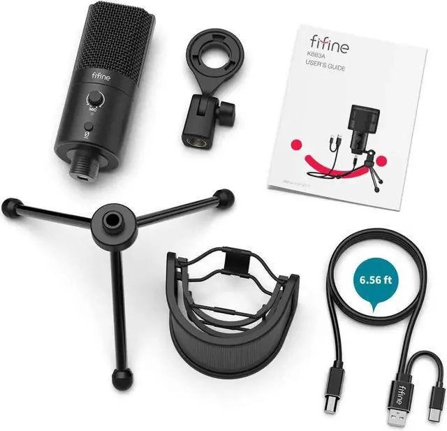 Alt view image 3 of 7 - FIFINE USB Desktop PC Microphone with Pop Filter for Computer and Mac, Studio Condenser Mic with Gain Control Mute Button Headphone Jack for Gaming Streaming Recording YouTube, Extra USB-C Plug -K683A