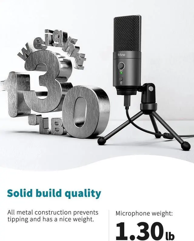 Alt view image 2 of 7 - FIFINE USB Desktop PC Microphone with Pop Filter for Computer and Mac, Studio Condenser Mic with Gain Control Mute Button Headphone Jack for Gaming Streaming Recording YouTube, Extra USB-C Plug -K683A