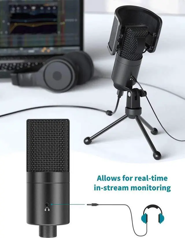 Alt view image 7 of 7 - FIFINE USB Desktop PC Microphone with Pop Filter for Computer and Mac, Studio Condenser Mic with Gain Control Mute Button Headphone Jack for Gaming Streaming Recording YouTube, Extra USB-C Plug -K683A