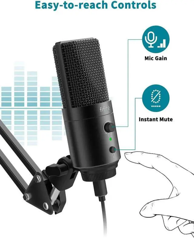 Alt view image 6 of 7 - FIFINE USB Desktop PC Microphone with Pop Filter for Computer and Mac, Studio Condenser Mic with Gain Control Mute Button Headphone Jack for Gaming Streaming Recording YouTube, Extra USB-C Plug -K683A