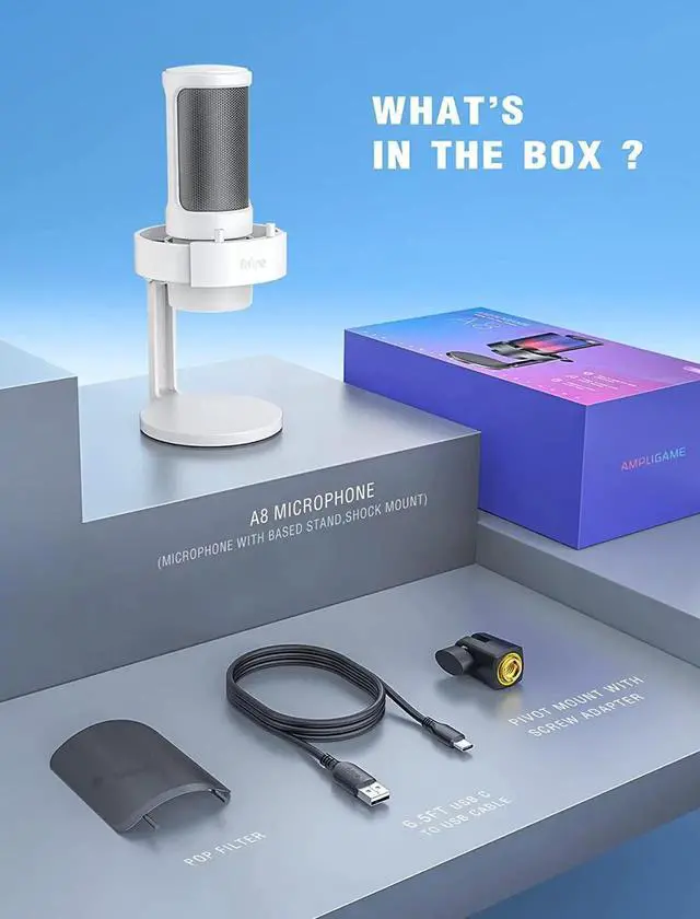 Alt view image 7 of 7 - FIFINE Gaming USB PC Computer RGB Microphone for Live Streaming, Meeting, Podcasting, Video, Condenser Mic with Monitoring Headphone Jack, Light Control, for MAC OS/Windows-AmpliGame A8 White