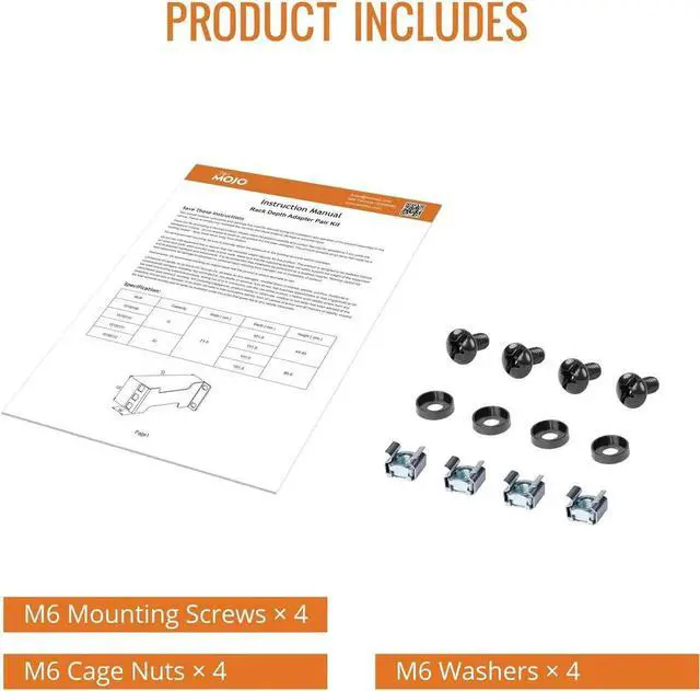 Alt view image 6 of 6 - Server Rack Depth Extender - 2U - 6inch / 15.24 cm - TAA Compliant - Recessed Rack Adapter - Rack Mount Adapter Kit - Network Rack Extender