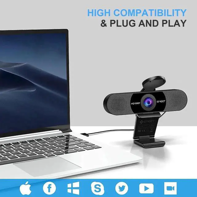 Alt view image 6 of 7 - EMEET 1080P Webcam with Microphone, C960 Web Camera, 2 Mics Streaming Webcam, 90°FOV Computer Camera, Plug and Play USB Webcam for Online Calling/Conferencing, Zoom/Skype/Facetime/YouTube, Laptop/PC