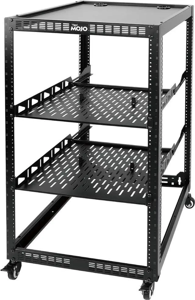 Main image of 20U Open Frame Network Rack for Servers&AV Gear, Server Rack 4-Post with casters, Mobile Server Rack with 2 PCS 1U Server Rack Shelf & Mounting Hardware, AV Rack for 19" Network/Servers/Audio