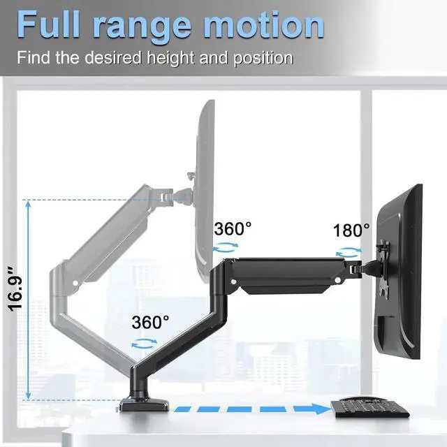 Alt view image 5 of 7 - Single Monitor Mount Arm Fits up to 32 Inch, Desk Mount Holds 4.4-19.8lbs Computer Screen, Full Motion Gas Spring Monitor Desk Mount, VESA Mount 75x75, 100x100