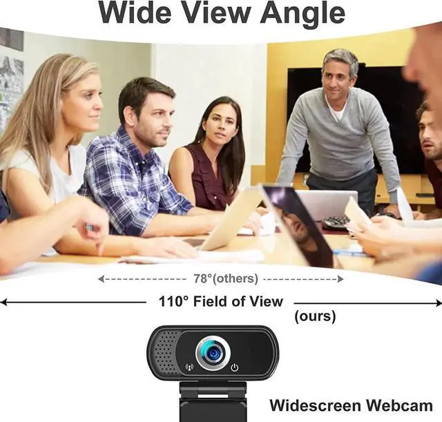Alt view image 6 of 7 - Webcam 1080p, Webcam with Microphone, USB Web Camera 110°Wide View, Plug and Play Computer Camera, Laptop Desktop Webcam for Conferencing Recording,Webcam Tripod and Privacy Cover Include