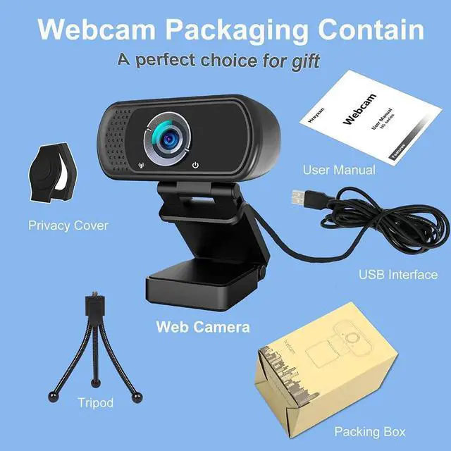 Alt view image 4 of 7 - Webcam 1080p, Webcam with Microphone, USB Web Camera 110°Wide View, Plug and Play Computer Camera, Laptop Desktop Webcam for Conferencing Recording,Webcam Tripod and Privacy Cover Include