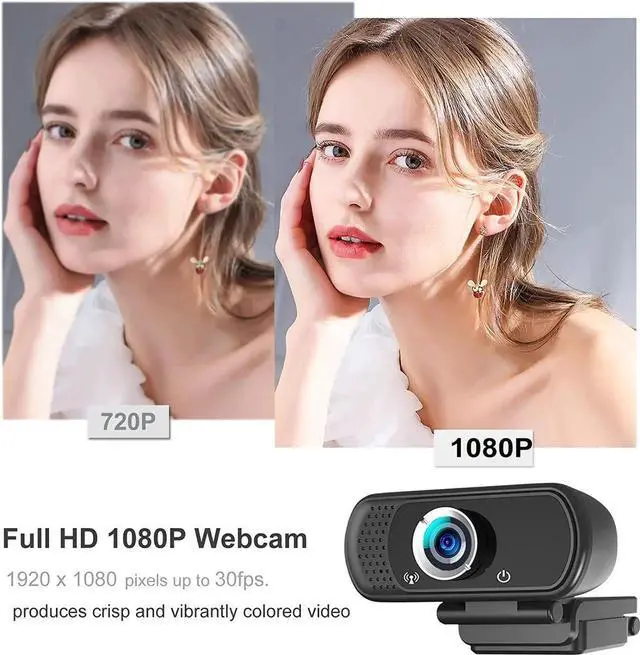 Alt view image 2 of 7 - Webcam 1080p, Webcam with Microphone, USB Web Camera 110°Wide View, Plug and Play Computer Camera, Laptop Desktop Webcam for Conferencing Recording,Webcam Tripod and Privacy Cover Include