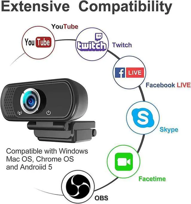 Alt view image 3 of 7 - Webcam 1080p, Webcam with Microphone, USB Web Camera 110°Wide View, Plug and Play Computer Camera, Laptop Desktop Webcam for Conferencing Recording,Webcam Tripod and Privacy Cover Include