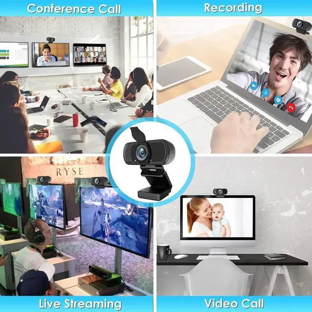Alt view image 3 of 7 - Full HD 1080P Webcam with Privacy Shutter and Tripod, Pro Streaming Web Camera with Microphone, Widescreen USB Computer Camera for Laptop Desktop