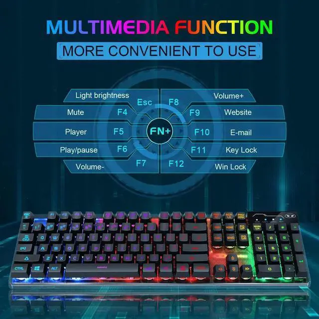 Alt view image 4 of 7 - Gaming Keyboard and Mouse Combo, K1 RGB LED Backlit Keyboard with 104 Key Computer PC Gaming Keyboard for PC/Laptop (Black)