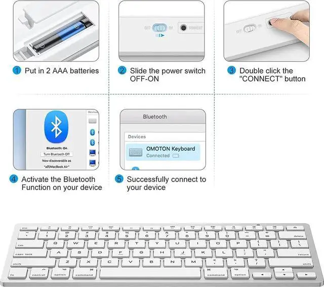 Alt view image 6 of 7 - OMOTON Bluetooth Keyboard for Mac, Compact Wireless Keyboard Compatible with MacBook Pro/Air, iMac, iMac Pro, Mac Mini, Mac Pro Laptop and PC (Silver)