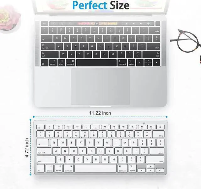 Alt view image 5 of 7 - OMOTON Bluetooth Keyboard for Mac, Compact Wireless Keyboard Compatible with MacBook Pro/Air, iMac, iMac Pro, Mac Mini, Mac Pro Laptop and PC (Silver)