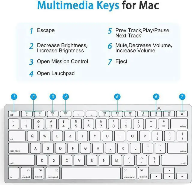 Alt view image 7 of 7 - OMOTON Bluetooth Keyboard for Mac, Compact Wireless Keyboard Compatible with MacBook Pro/Air, iMac, iMac Pro, Mac Mini, Mac Pro Laptop and PC (Silver)