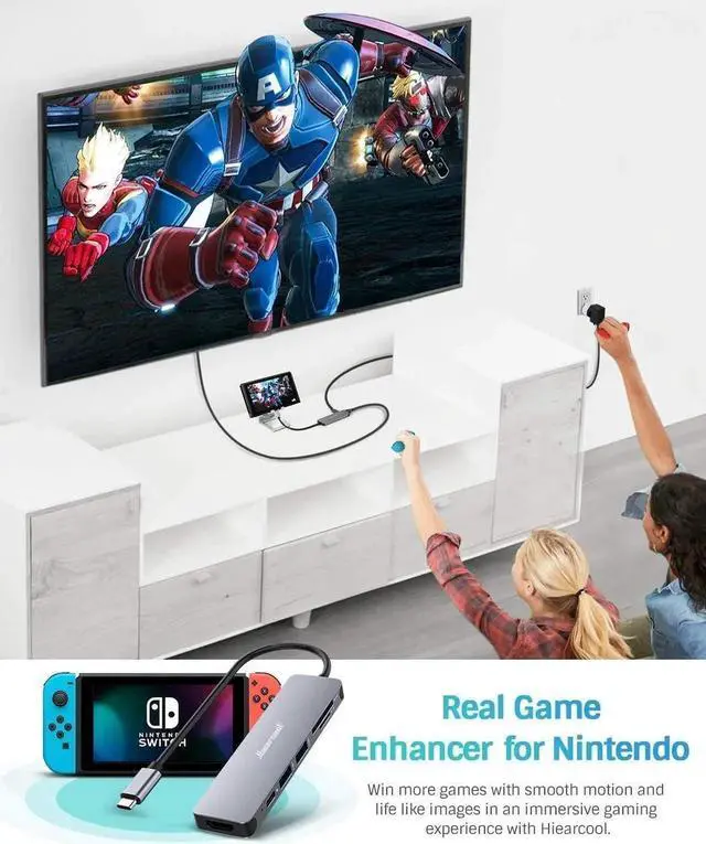 Alt view image 2 of 7 - Hiearcool USB C Hub, USB C Multi-Port Adapter for MacBook Pro, 7IN1 USB C to HDMI Hub Dongle Compatible for USB C Laptops and Other Type C Devices (4K HDMI USB3.0 SD/TF Card Reader 100W PD)