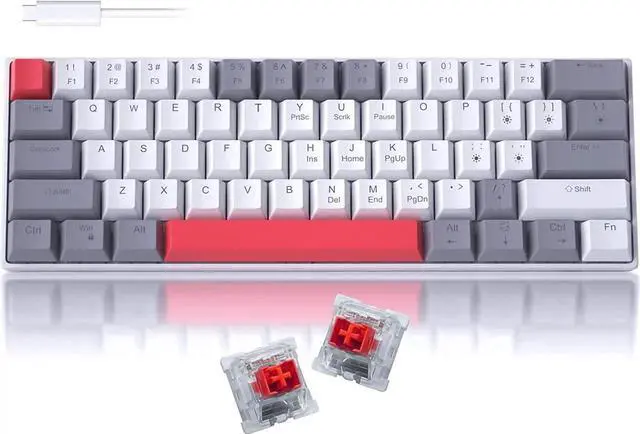 Main image of 60% Mechanical Gaming Keyboard,Mixed Color Keycaps Gaming Keyboard with Red Switches, Detachable Type-C Cable Mini Keyboard with Blue LED Light for PC/Laptop