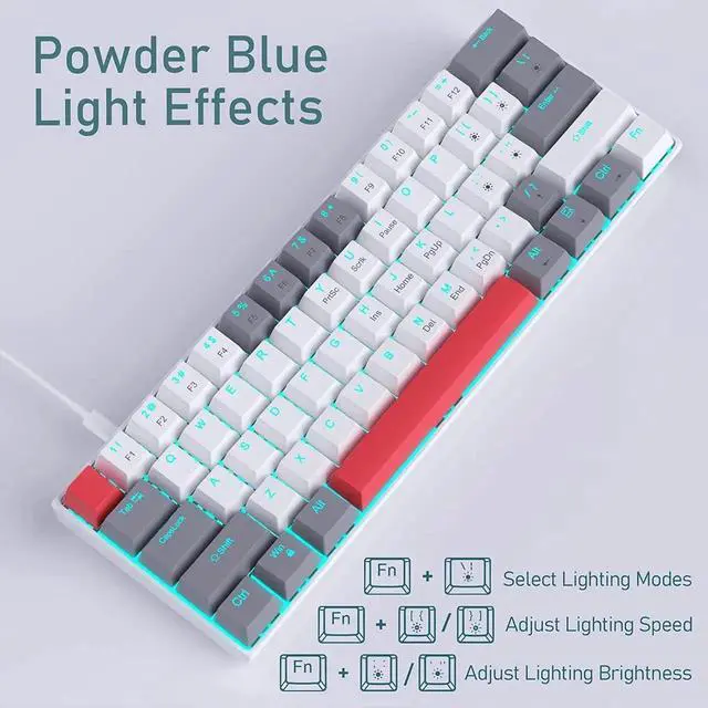 Alt view image 2 of 7 - 60% Mechanical Gaming Keyboard,Mixed Color Keycaps Gaming Keyboard with Red Switches, Detachable Type-C Cable Mini Keyboard with Blue LED Light for PC/Laptop
