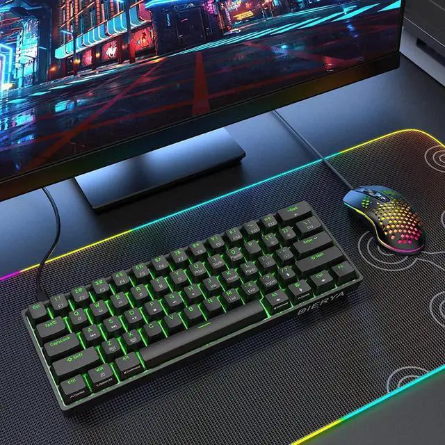 Alt view image 2 of 7 - DIERYA 60% Mechanical Keyboard, DK61se Wired Gaming Keyboard with Brown Switches, LED Backlit Ultra-Compact 61 Keys Mini Office Keyboard for Windows Laptop PC Gamer TypistBlack