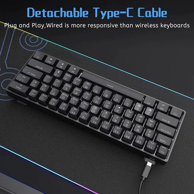 Alt view image 5 of 7 - DIERYA 60% Mechanical Keyboard, DK61se Wired Gaming Keyboard with Brown Switches, LED Backlit Ultra-Compact 61 Keys Mini Office Keyboard for Windows Laptop PC Gamer TypistBlack