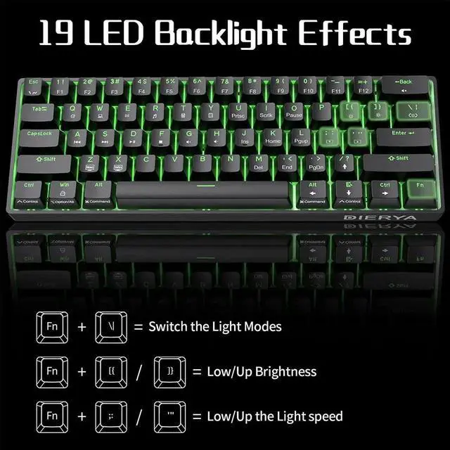 Alt view image 3 of 7 - DIERYA 60% Mechanical Keyboard, DK61se Wired Gaming Keyboard with Brown Switches, LED Backlit Ultra-Compact 61 Keys Mini Office Keyboard for Windows Laptop PC Gamer TypistBlack