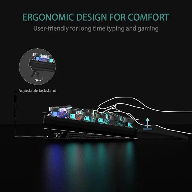 Alt view image 2 of 7 - AULA F2088 Typewriter Style Mechanical Gaming Keyboard Blue Switches,Rainbow LED Backlit,Removable Wrist Rest,Media Control Knob,Retro Punk Round Keycaps,USB Wired Computer Keyboard