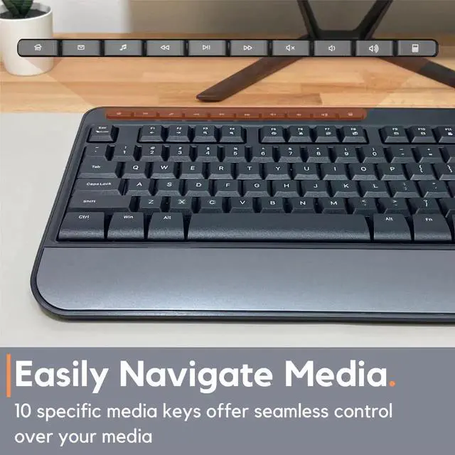 Alt view image 6 of 7 - X9 Performance Multimedia USB Wired Keyboard - Comfortable Typing - Ergonomic Full Size Keyboard with Wrist Rest and 114 Keys - External Computer Keyboard for Laptop and Office PC