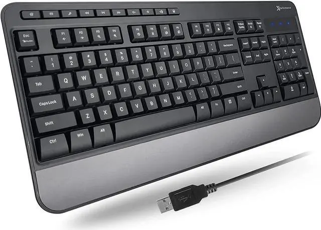 Main image of X9 Performance Multimedia USB Wired Keyboard - Comfortable Typing - Ergonomic Full Size Keyboard with Wrist Rest and 114 Keys - External Computer Keyboard for Laptop and Office PC