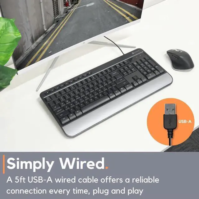 Alt view image 2 of 7 - X9 Performance Multimedia USB Wired Keyboard - Comfortable Typing - Ergonomic Full Size Keyboard with Wrist Rest and 114 Keys - External Computer Keyboard for Laptop and Office PC