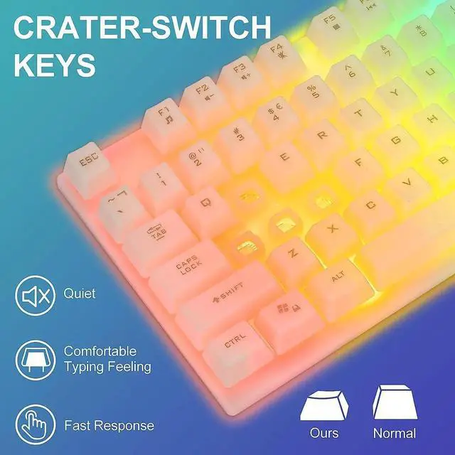 Alt view image 2 of 7 - CHONCHOW LED Keyboard and Mouse, 104 Keys Rainbow Backlit Keyboard and 7 Color RGB Mouse, White Gaming Keyboard and Mouse Combo for PC Laptop Xbox PS4 Gamers and Work