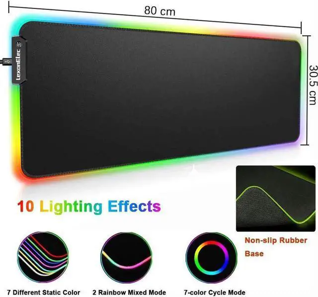 Alt view image 6 of 7 - Wireless Gaming Keyboard and Mouse Combo,3 in 1 Rainbow LED Rechargeable Keyboard Mouse with 3800mAh Battery Metal Panel,10 Colors RGB Gaming Mouse Pad (32.5x12x0.15 inch),7 Colors Mute Gaming Mouse