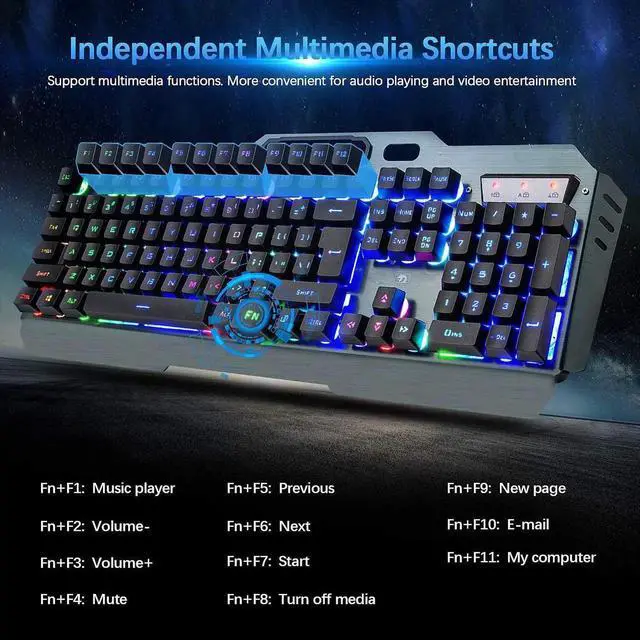 Alt view image 2 of 7 - Wireless Gaming Keyboard and Mouse Combo,3 in 1 Rainbow LED Rechargeable Keyboard Mouse with 3800mAh Battery Metal Panel,10 Colors RGB Gaming Mouse Pad (32.5x12x0.15 inch),7 Colors Mute Gaming Mouse