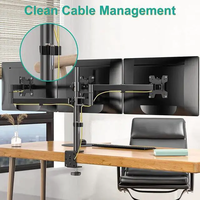 Alt view image 4 of 7 - WALI Triple Monitor Mount, Three Monitor Desk Mount Fits 13-27in Screens,Holds up to 22lbs, Multiple Monitor Stand with Tilt, Swivel, Rotation, VESA 75x75,100x100mm(M003S), Black