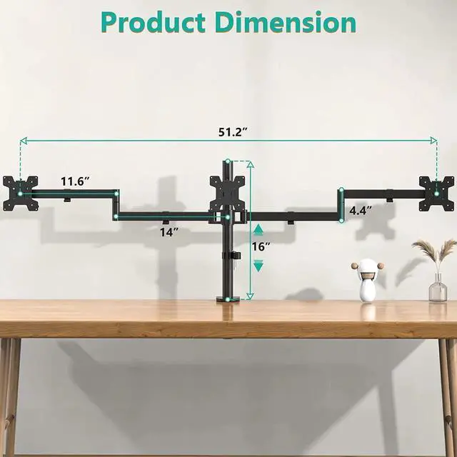 Alt view image 3 of 7 - WALI Triple Monitor Mount, Three Monitor Desk Mount Fits 13-27in Screens,Holds up to 22lbs, Multiple Monitor Stand with Tilt, Swivel, Rotation, VESA 75x75,100x100mm(M003S), Black
