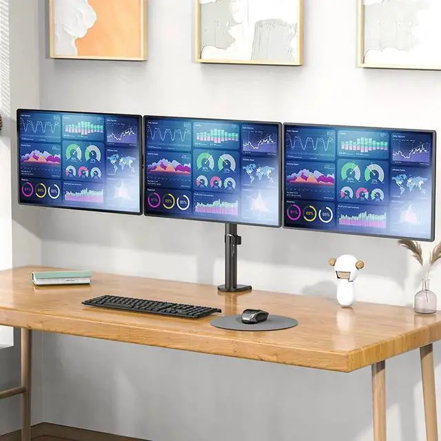 Alt view image 5 of 7 - WALI Triple Monitor Mount, Three Monitor Desk Mount Fits 13-27in Screens,Holds up to 22lbs, Multiple Monitor Stand with Tilt, Swivel, Rotation, VESA 75x75,100x100mm(M003S), Black