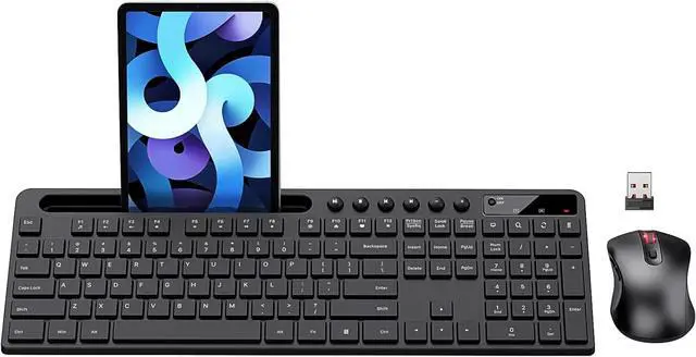 Main image of Wireless Keyboard and Mouse Combo, MARVO 2.4G Ergonomic Wireless Computer Keyboard with Phone Tablet Holder, Silent Mouse with 6 Button, Compatible with MacBook, Windows (Black)